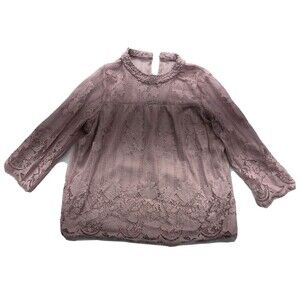 Soho New York & Company Jean Blouse Size M Rose Lace Floral Design 3/4 Sleeves